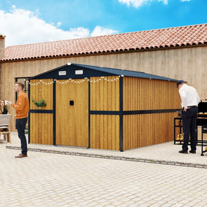 English Elm 10x12 Galvanized Steel Outdoor Shed with Lockable Entry Windows and Sloped Roof W1598S00032