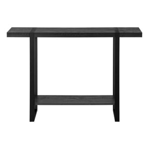 English Elm Accent C-Shaped Side Table with Reclaimed Wood-Look Top and Sleek Metal Frame for Small Spaces Black 36 L x 15 W x 8 H B2710P219148