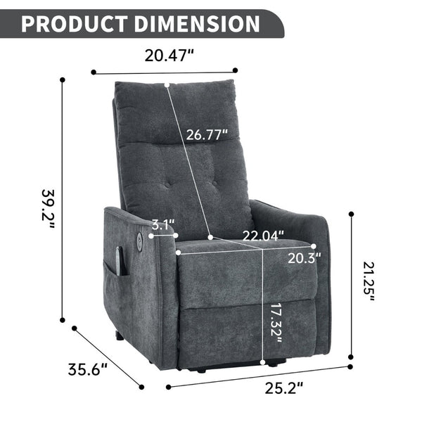 English Elm Beige Chenille Power Lift Recliner with Massage Heat and Usb for Senior Comfort Grey W1803P369077