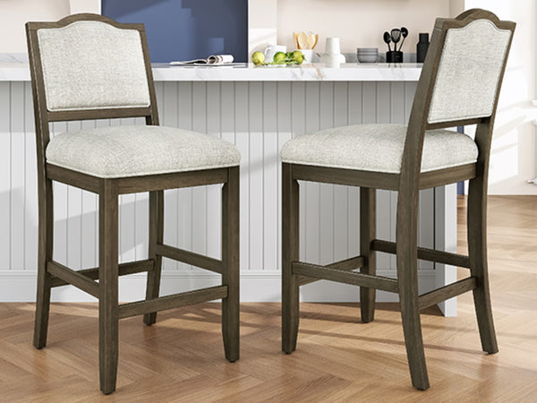 English Elm Counter Height Rubberwood Barstools Set of 2 Upholstered Seats for Kitchen Island Brown N752P377070D