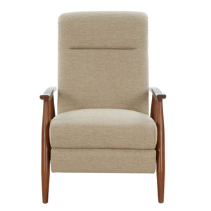 English Elm Tustin Mid-century Push Back Recliner with Chestnut Wood Arms and Performance Fabric Beige B050P429143