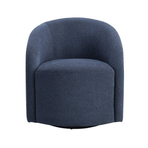 English Elm Blue Boucle Swivel Barrel Chair with Solid Wood Frame, 360° Metal Base, Plush Foam Over Coils, No Assembly Required B011P305078
