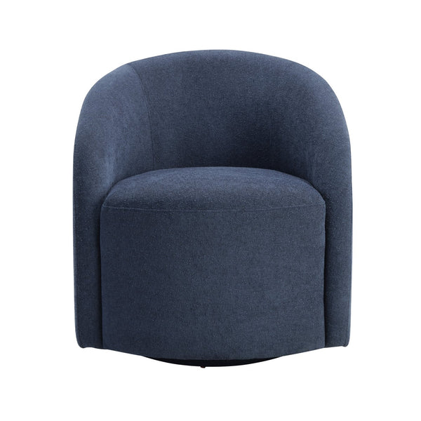 English Elm Blue Boucle Swivel Barrel Chair with Solid Wood Frame, 360° Metal Base, Plush Foam Over Coils, No Assembly Required B011P305078