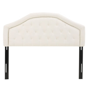 English Elm Tufted Queen Headboard with Nailhead Trim Solid Wood Frame Adjustable Iron Legs Ivory 57875.00IVY