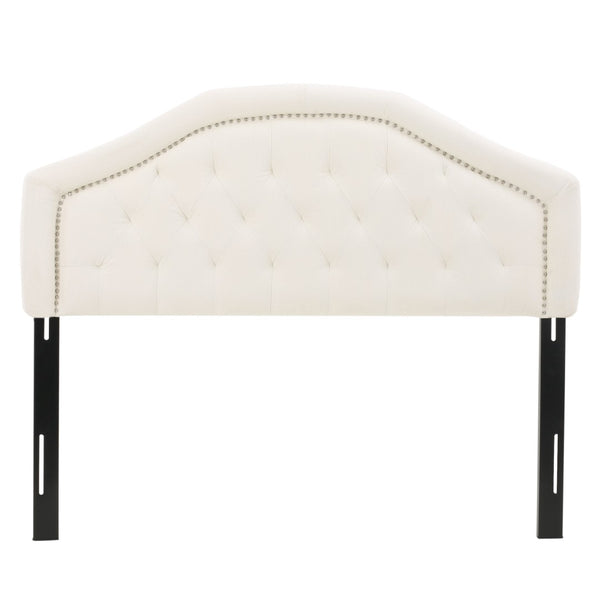 English Elm Tufted Queen Headboard with Nailhead Trim Solid Wood Frame Adjustable Iron Legs Ivory 57875.00IVY