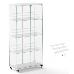 English Elm 4 Tier Glass Display Cabinet - Elegant Double Door Design With Locks & Adjustable Shelves For Every Space W1668P241907