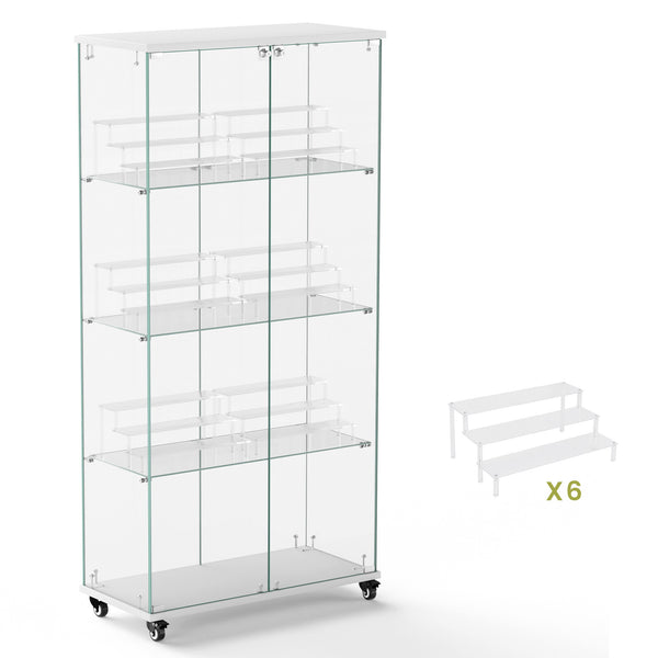 English Elm 4 Tier Glass Display Cabinet - Elegant Double Door Design With Locks & Adjustable Shelves For Every Space W1668P241907