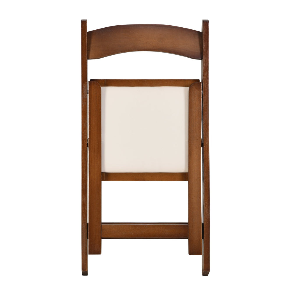 English Elm Upholstered Solid Wood Folding Chair Set of 4 — Walnut Frame, Beige PU Cushion, Space-Saving Comfort W49553920