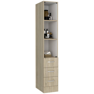 English Elm Linen Storage Cabinet with 3 Shelves & 4 Drawers, Light Pine/White Finish, Compact Modern Design B097S00129