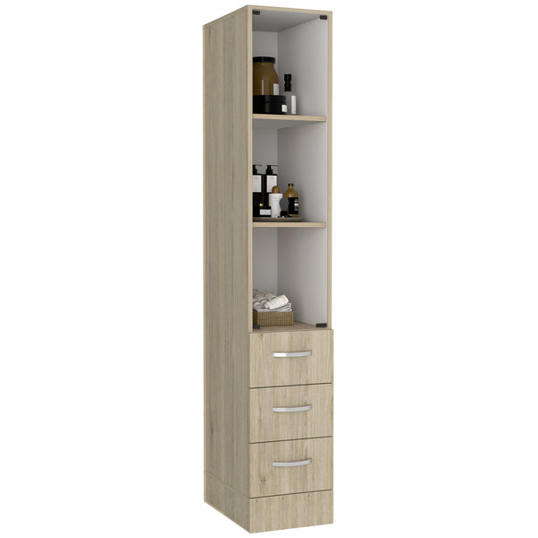 English Elm Linen Storage Cabinet with 3 Shelves & 4 Drawers, Light Pine/White Finish, Compact Modern Design B097S00129