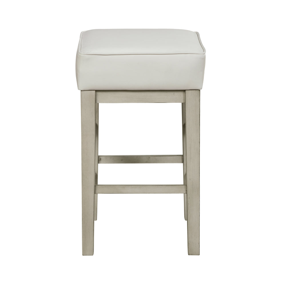 English Elm Transitional Faux Leather Pub Height Stool Set of 2 with Antiqued Wood Frame, 29" Seat, Versatile Design White 31.75 L x 17 W x 13 H B011P232132