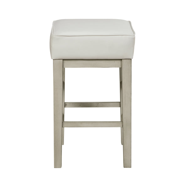 English Elm Transitional Faux Leather Pub Height Stool Set of 2 with Antiqued Wood Frame, 29" Seat, Versatile Design White 31.75 L x 17 W x 13 H B011P232132