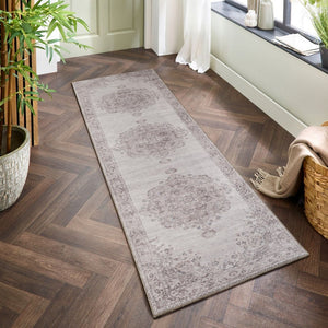 English Elm Oxford Ivory Medallion Runner Rug Stain Resistant Polyester for Hallways and Entryways B186P428896