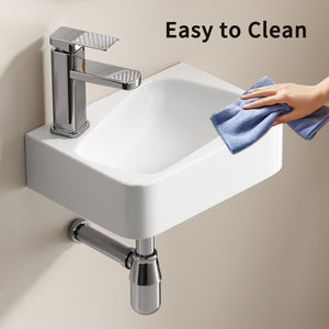 English Elm Floating Wall Mounted Ceramic Bathroom Sink Compact Rectangle White Porcelain Vanity W3402P362900