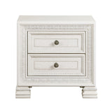 Luxury Pearl White Nightstand w/ 2 Drawers, Wooden Bedroom Furniture, Dart Molding Design