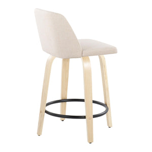 English Elm Toriano 24" Contemporary Fixed-Height Swivel Counter Stools Set of 2 — Padded Fabric Seat, Wood Legs, Built-In Metal Footrest Cream B202S00109