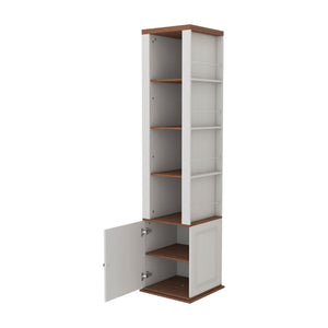 English Elm 360° Rotating Storage Cabinet with Full-Length Mirror, 8 Shelves, Hooks & Door Shelf, Antique White Elegance W1120P304293