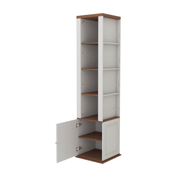English Elm 360° Rotating Storage Cabinet with Full-Length Mirror, 8 Shelves, Hooks & Door Shelf, Antique White Elegance W1120P304293