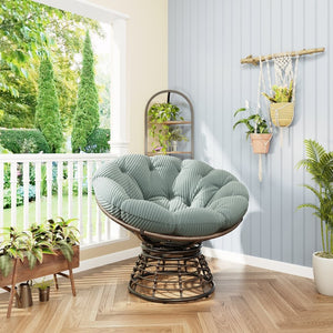 English Elm Comfortable Rattan Papasan Swivel Chair Overstuffed Corduroy Cushion Indoor Outdoor Lounge W640P443557