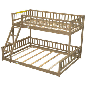 English Elm Twin Twin XL over Queen bunk bed with ladder and guardrails, sturdy pine MDF frame for small rooms Walnut GX000464AAD