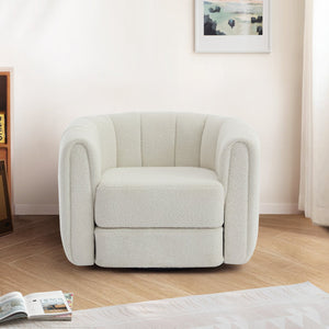 English Elm Swivel Teddy Barrel Chair with 360° Rotation, Plush Upholstered Bucket Seat, Solid Wood Frame White Teddy W2606P187688