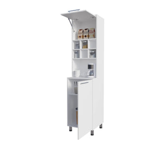 English Elm White Kitchen Pantry with 7 Shelves, Pneumatic Doors, Slim 80" Storage Cabinet for Modern Kitchens B062P290239