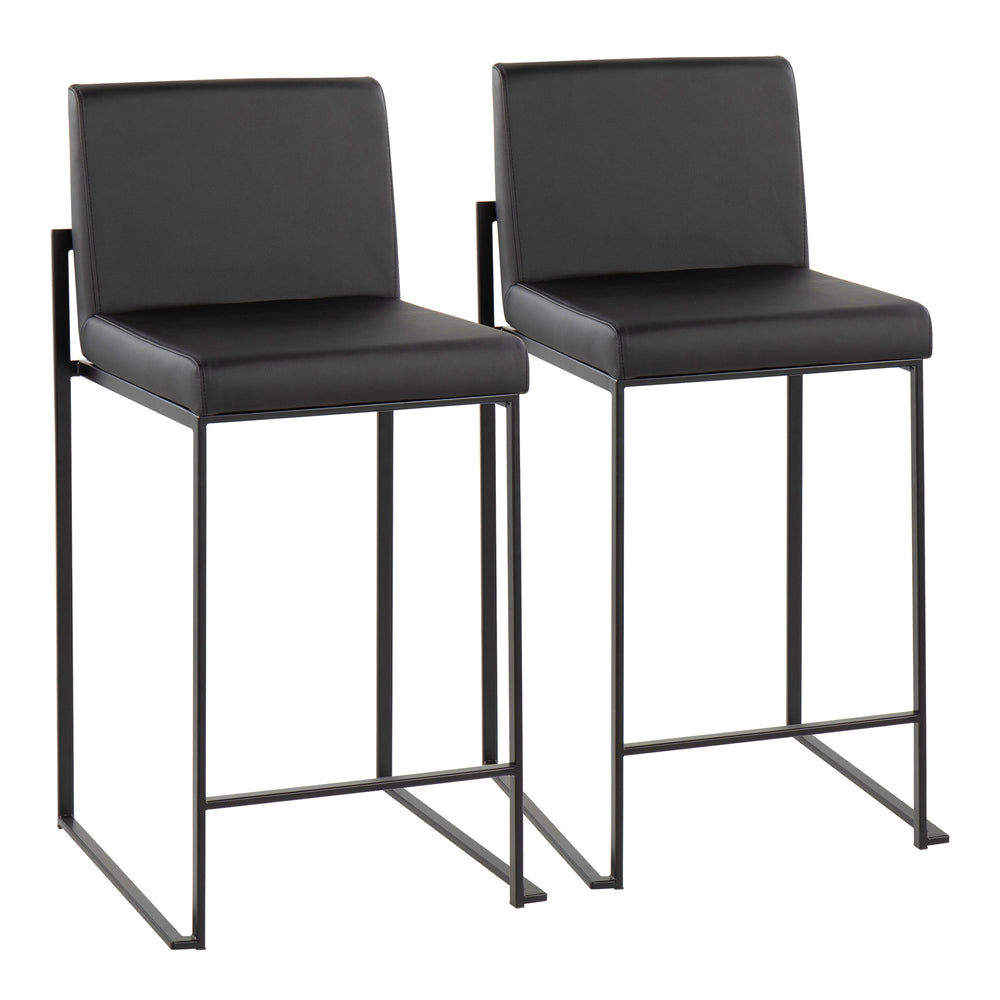 English Elm Fuji High Back Counter Stools Set Of 2 - Stylish Black Steel & Faux Leather Design For Comfort B202P221948