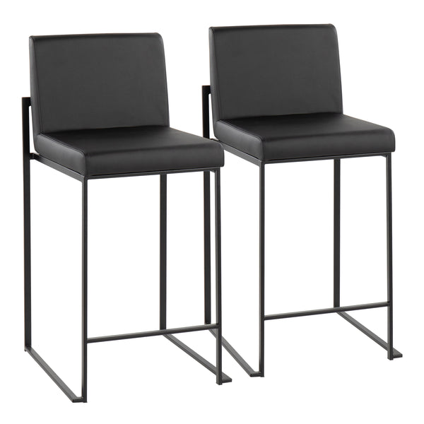 English Elm Fuji High Back Counter Stools Set Of 2 - Stylish Black Steel & Faux Leather Design For Comfort B202P221948