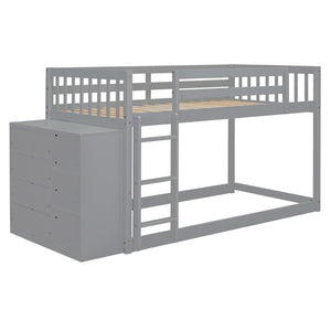 English Elm Twin Over Bunk Bed with Four Storage Drawers Open Shelving Kids Bedroom Gray LT000167AAE-1