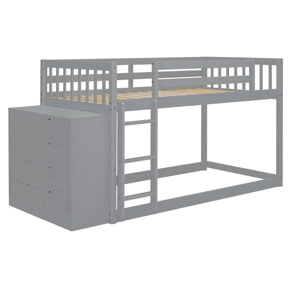 English Elm Twin Over Bunk Bed with Four Storage Drawers Open Shelving Kids Bedroom Gray LT000167AAE-1