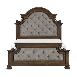 English Elm Traditional Queen Bed Gray Chenille Arched Tufted Headboard Oak Walnut Bedroom B011S02507