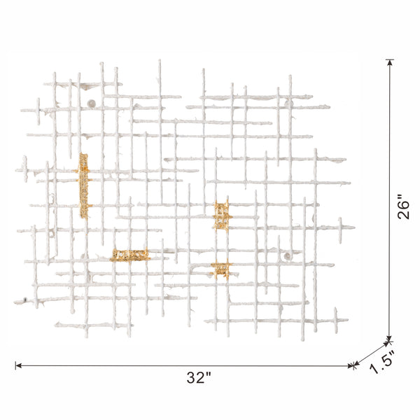 English Elm 32x1.5x26" Grid Geometric Wall Decor with Gold Accents – Modern Textured Accent Art for Living Room W2078P205302