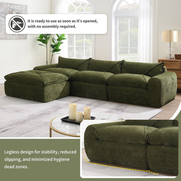 English Elm 116'' Fully Compressed Sofa with Legless Chenille Design, High-Density Comfort, Modular Flexibility and No Assembly Required Green N723S9707F