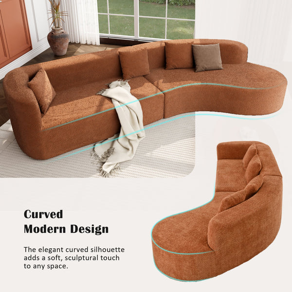 English Elm U_Style Curved Modular 132" Chenille Sectional Sofa with Plush Spring Cushions for Cozy Living Orange WY000456AAO