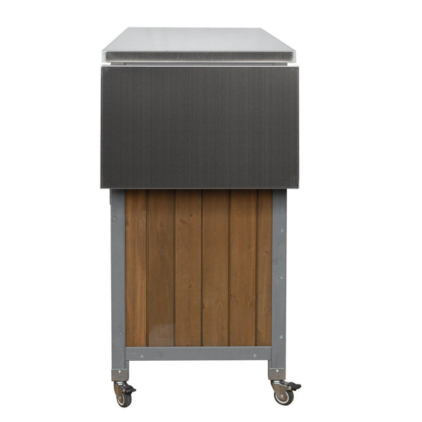 English Elm Foldable Outdoor Kitchen Cart with Stainless Worktop Fir Wood Frame and Lockable Wheels Espresso,Grey N719P380279Z