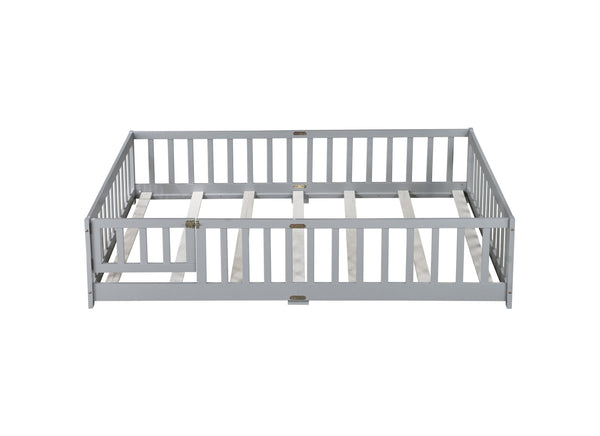English Elm Full Size Floor Bed With Safety Guardrails & Door - Eco-Friendly Rubberwood, Easy Assembly, Grey W504P286378