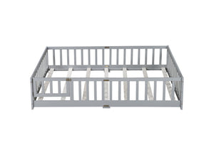 English Elm Full Size Rubberwood Floor Bed with Safety Guardrails and Latching Door for Toddlers Grey W504P429296