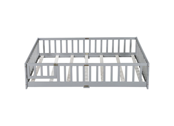English Elm Full Size Rubberwood Floor Bed with Safety Guardrails and Latching Door for Toddlers Grey W504P429296