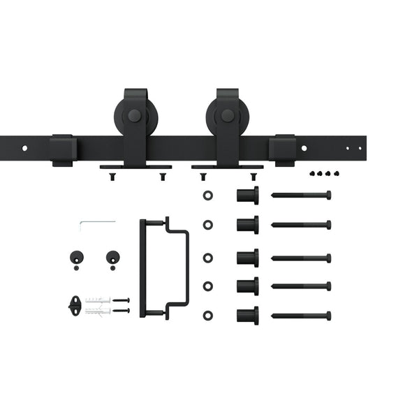 English Elm 30 in Matte Black Steel Sliding Barn Door Frosted Glass Privacy Panel with Hardware B2763P483214