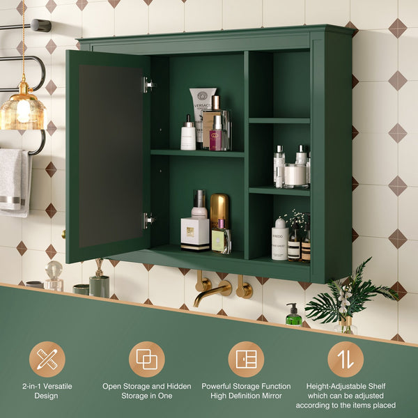 English Elm 35'' Modern Medicine Cabinet Wall Mounted Mirror with Ample Storage, Adjustable Shelves & Towel Rod Green WF322917AAF