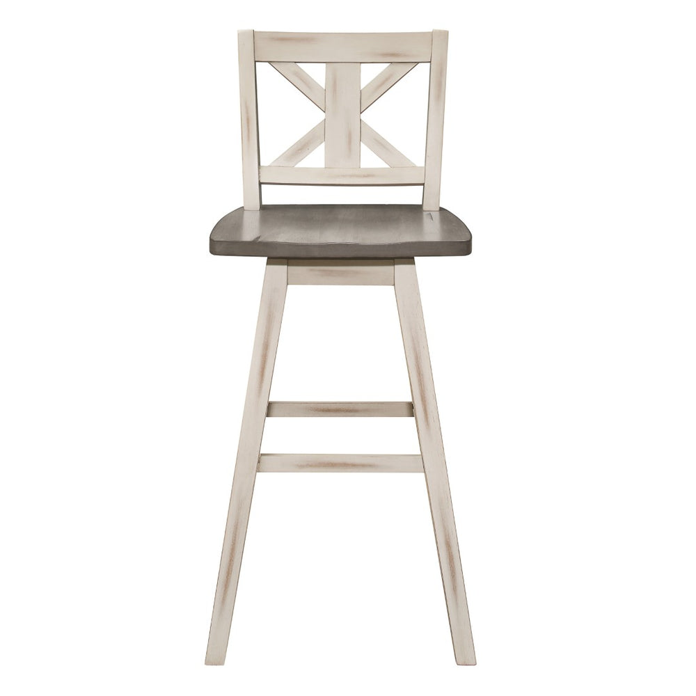 English Elm Pub Height Swivel Chairs Set Of 2 - Distressed Gray & White X-Back Design, Perfect For Home Bars! B011P194916-GIGA
