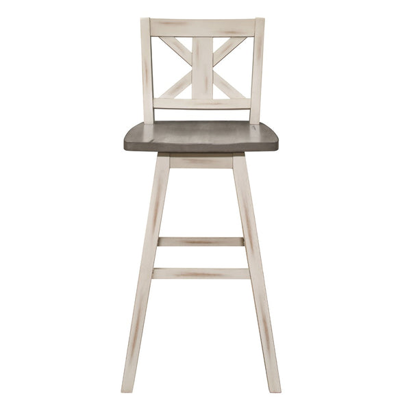 English Elm Pub Height Swivel Chairs Set Of 2 - Distressed Gray & White X-Back Design, Perfect For Home Bars! B011P194916-GIGA