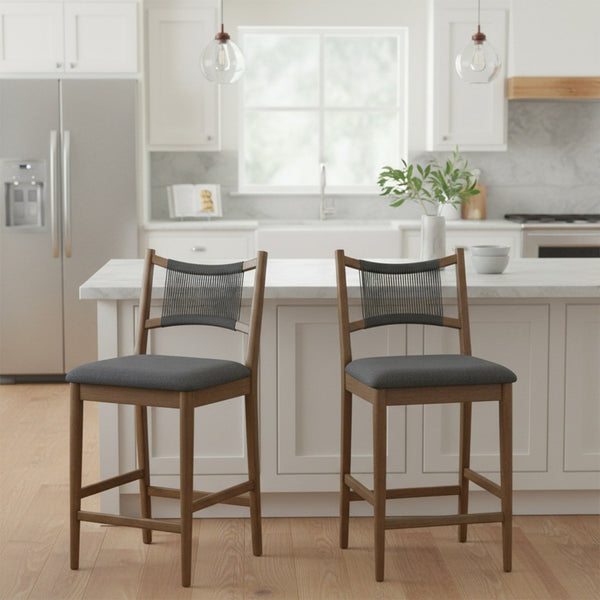 English Elm Arno Rubberwood Counter Stools with Rope Backrest and Charcoal Seat Set of 2 N775P366302B
