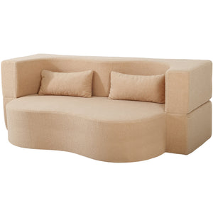 English Elm 2-in-1 Convertible Sofa Bed - Full Size Folding Loveseat with Plush Teddy Fabric, No Assembly Needed Apricot W3163P322892