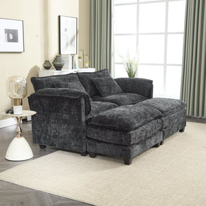 English Elm United Cozy Chenille Sofa For Two With Detachable Armrests, Foot Stools, And Handy Side Pockets W1568S00143-GIGA