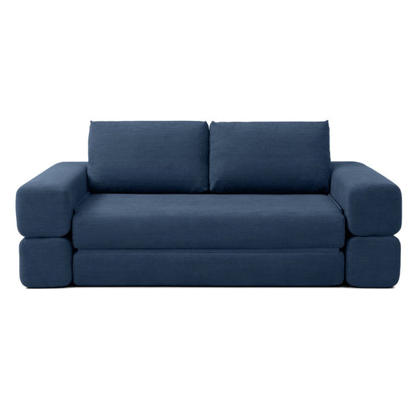 English Elm 81'' Corduroy Floor Sofa Convertible Loveseat Futon Sleeper with Foam Fill and Pillows Blue W1117P459733