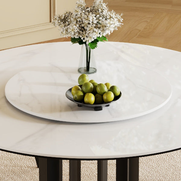 English Elm 59" Round Sintered Stone Dining Table With Lazy Susan - Durable, Modern Design For 8 Guests! W2699S00039