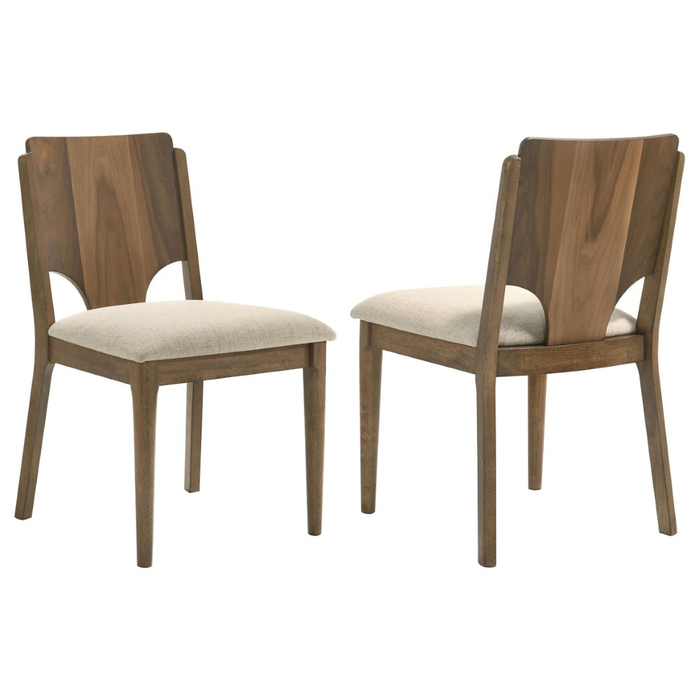 English Elm Graham Walnut Wood Dining Chairs with Beige Seat Cushions Modern Set of Two B062P441071