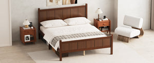 English Elm Queen Platform Bed Shaker Farmhouse Style with Vertical Slat Headboard and Wood Grain Finish Dark Walnut N733P422480P