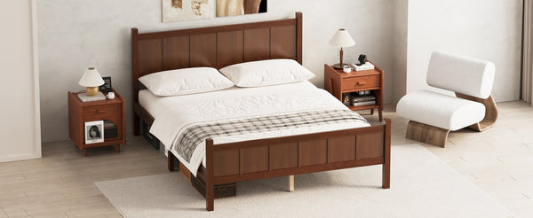 English Elm Queen Platform Bed Shaker Farmhouse Style with Vertical Slat Headboard and Wood Grain Finish Dark Walnut N733P422480P